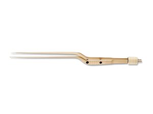 8 3/4” (22.2cm) Hardy Bayonet Non-Stick Bipolar Forceps, With Stop, Angled Left & Up, 1.5mm